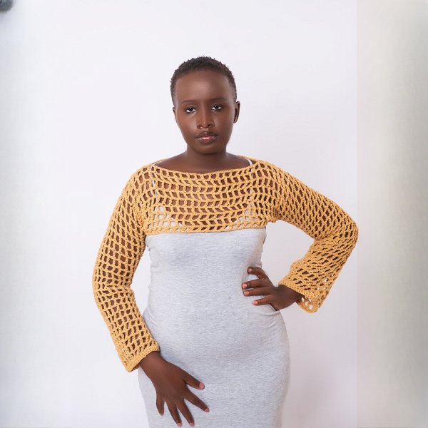 Khaki Brown Crochet Shrug