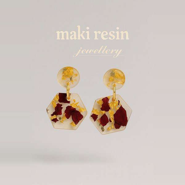 Hexagon Dried Flower Earrings