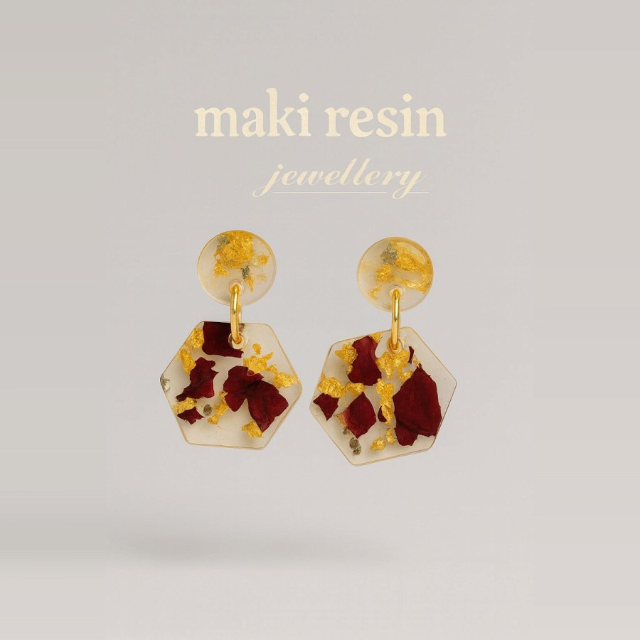 Hexagon Dried Flower Earrings from Afrikart