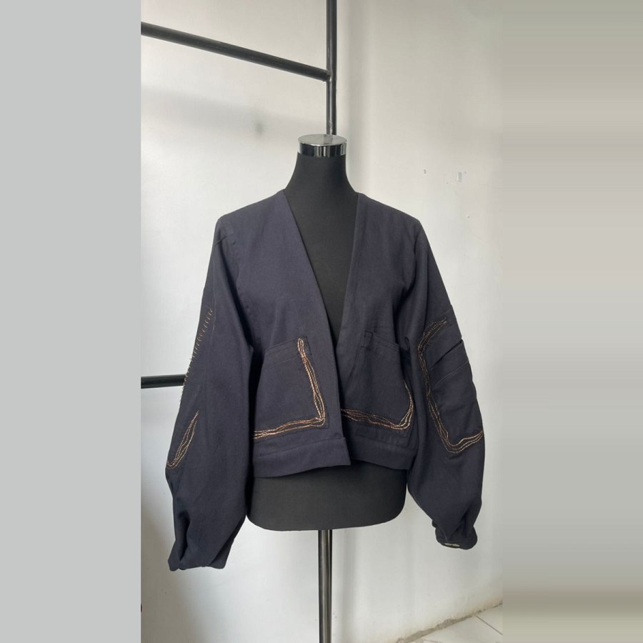 Zema V-Neck Contrast-Stitch Jacket from Afrikart