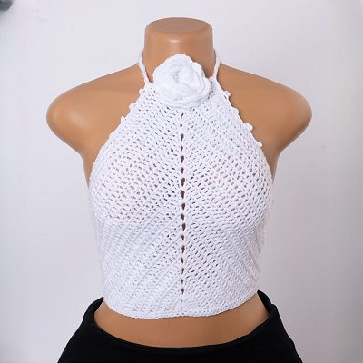 Crochet Floral White Top