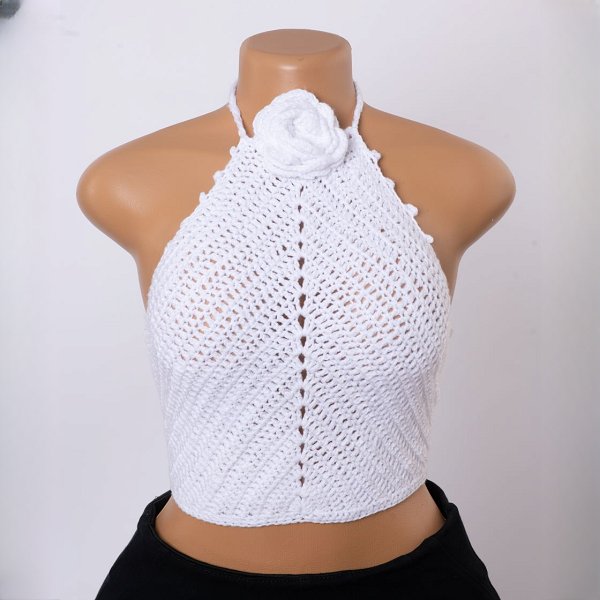 Crochet Floral White Top