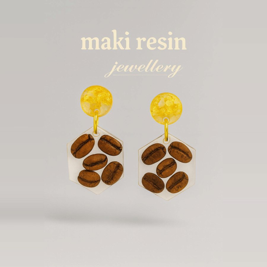 Hexagon Shaped Coffee Bean Earrings from Afrikart