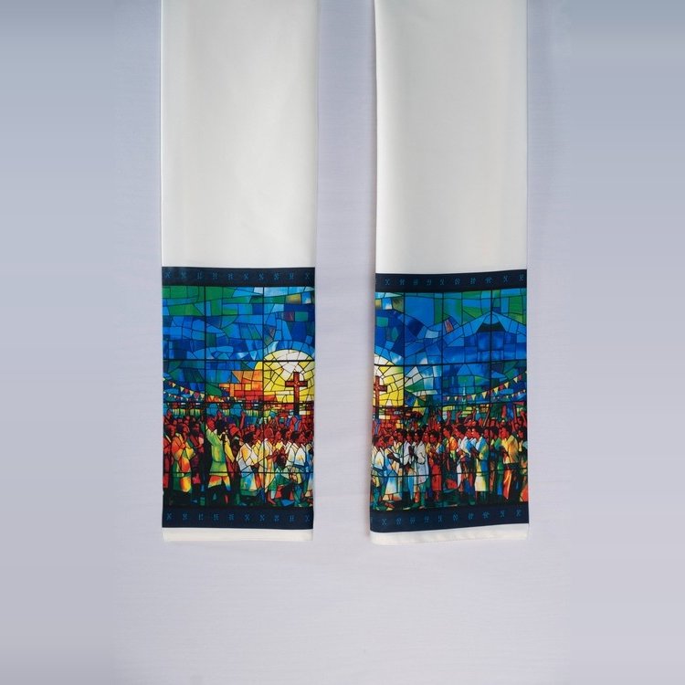 Brana Silk Scarf – White Festival Print from Afrikart
