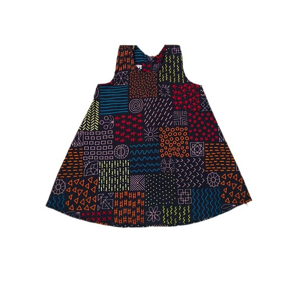 Black Multicolored Print Kid's A-Line Dress