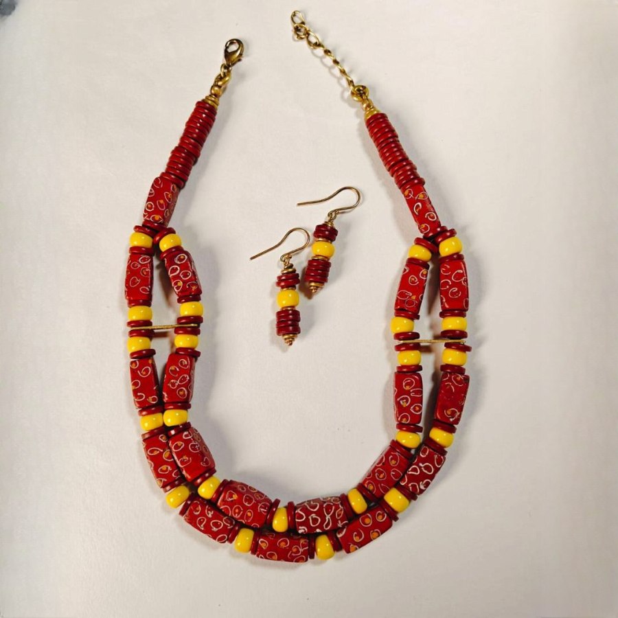 Double Strand Hand Painted W.A. Glass Bead Necklace from Afrikart