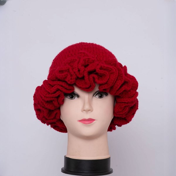 Red Plain Ruffle Hat