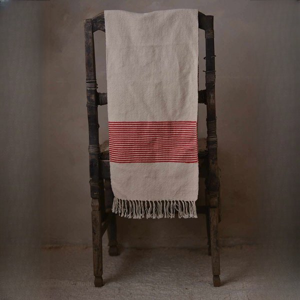 Mufulira Linear Textile Runner | Ivory & Red Striping