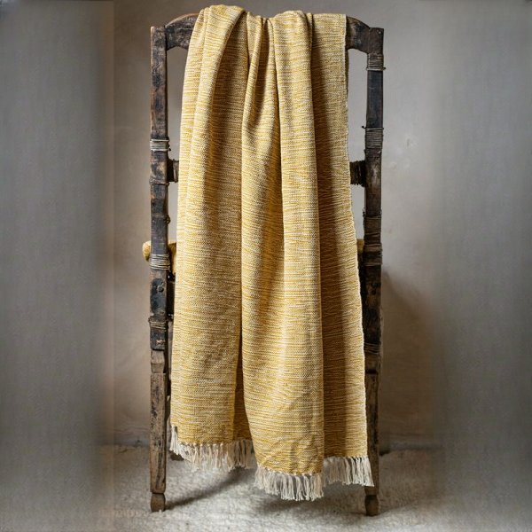 Luxurious Handcrafted Saucy Mukosa Luapula Bed Throw | Warm Ochre Tones