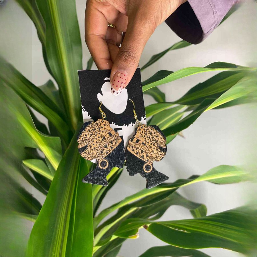 African Lady Wooden Earrings from Afrikart